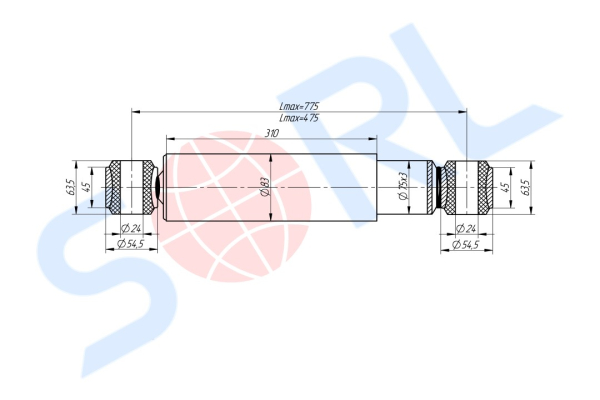 Амортизатор подвески для КАМАЗ, УРАЛ 300/475, O/O 24x64/24x64 (50.5.2905005)